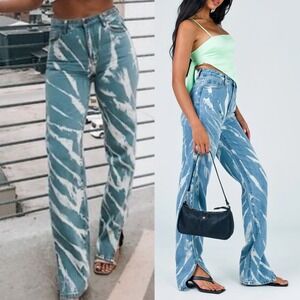 Lioness Womens Jeans XS Light Wash Bleach Splatter High Rise Denim Slit Hem